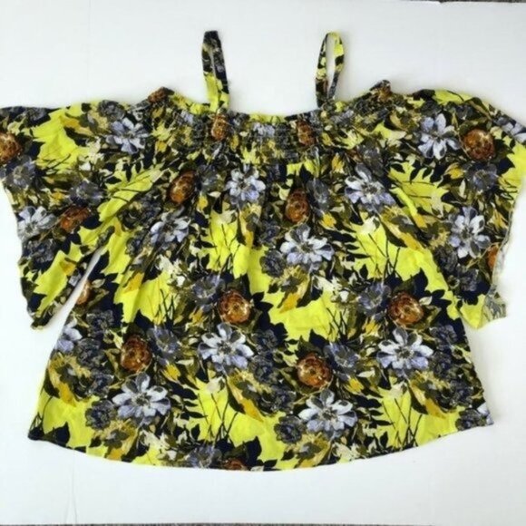 Unique Spectrum Women's Neon Floral Cold Shoulder Top Size 3X - Picture 1 of 9
